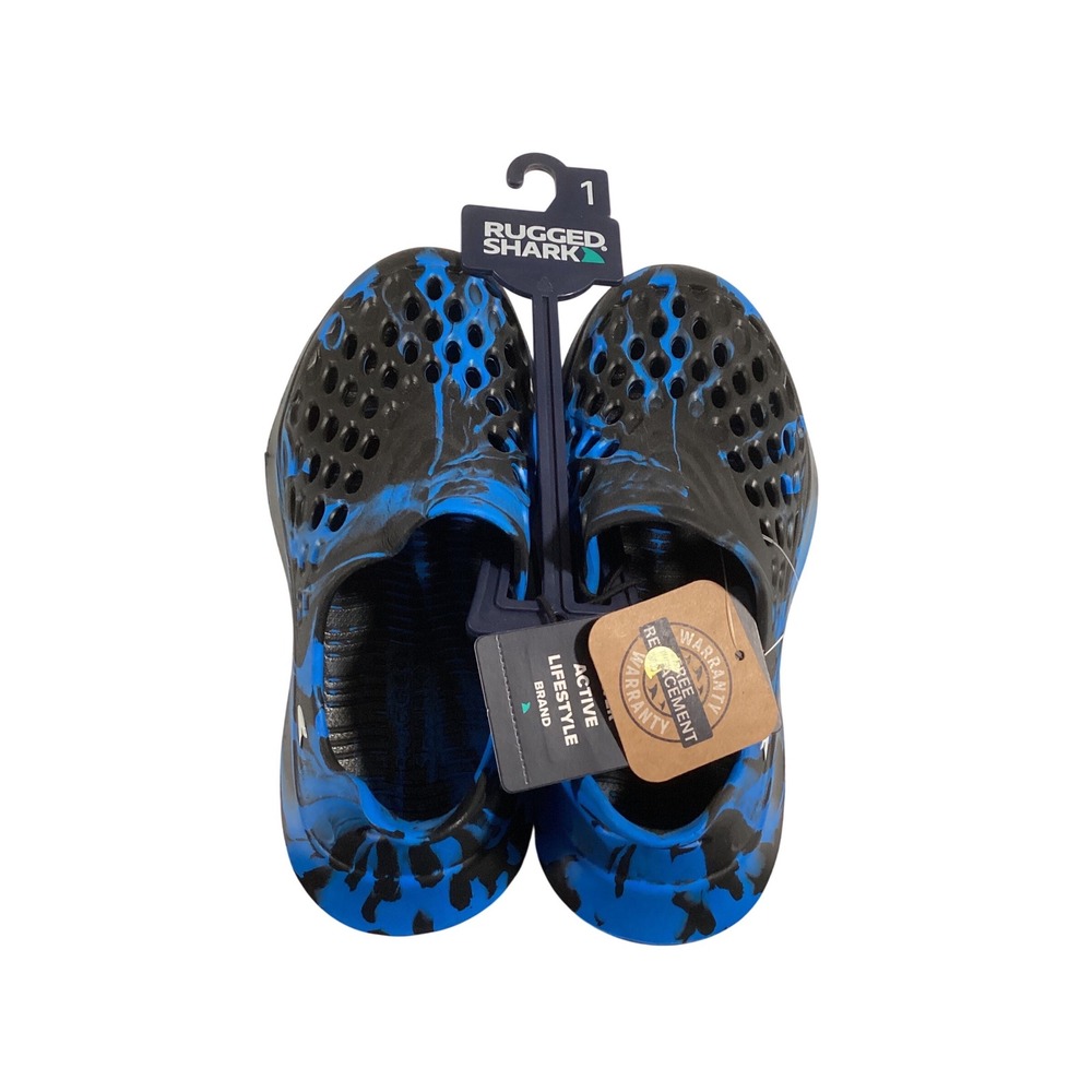 Rugged Shark Kids Slip On Water Shoes Blue Black Marble Clog Size 1 NEW